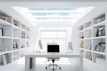 Fototapeta na wymiar Frontal computer view on white table in modern office. Generative AI