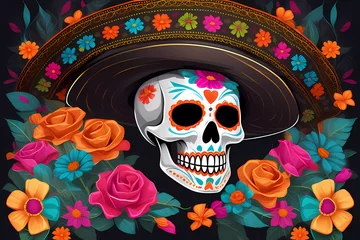 Day of the dead skull with roses ai generative image