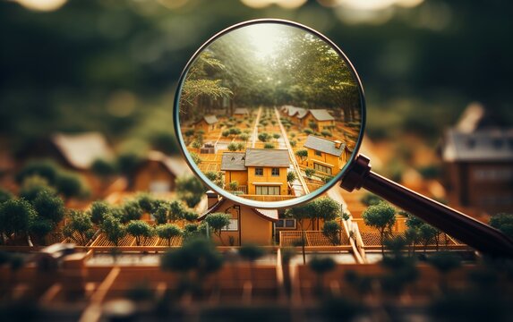 Captivating Image: Magnifying Glass Revealing a Tiny House