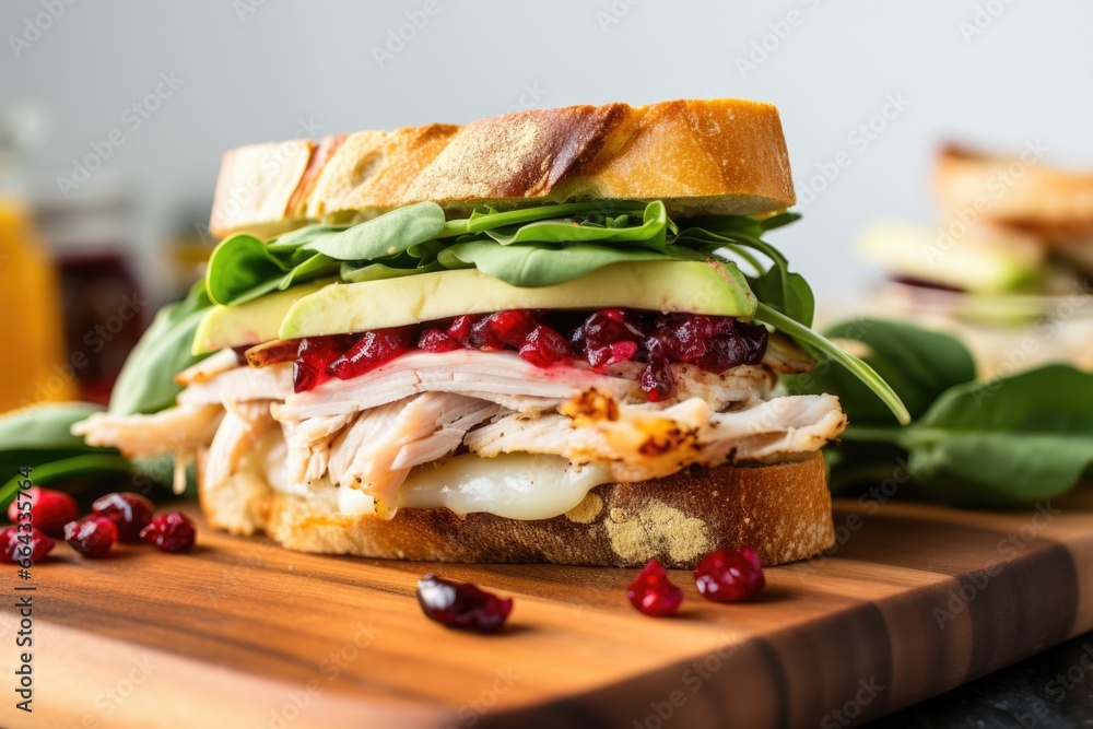 Poster sandwich with light pouring onto turkey and cranberry