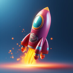 Rocket flying in the sky. 3d illustration. Business concept.