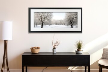 winter landscape photography hanging in a sophisticated black frame