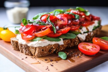 open sandwich with vegan cream cheese spread - obrazy, fototapety, plakaty