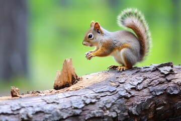 Naklejka na ściany i meble a squirrel nibbling a nut on a tree stump