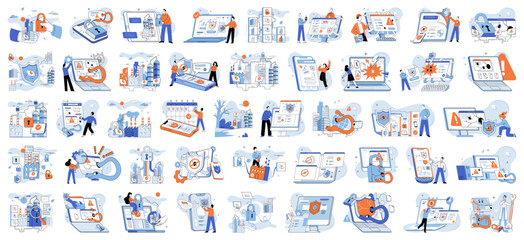 Industrial cyber security. Vector illustration. A robust framework is necessary to protect critical infrastructure in cyberspace The internet connects businesses and facilitates global industrial