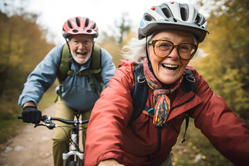 Elderly Couple people riding bicycles