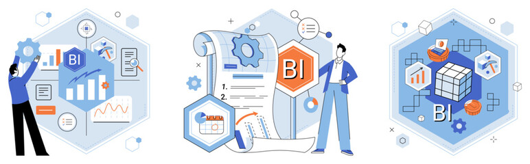 Business intelligence. Vector illustration The concept growth is central to business success Analysis helps in understanding market trends and customer behavior Finance plays crucial role