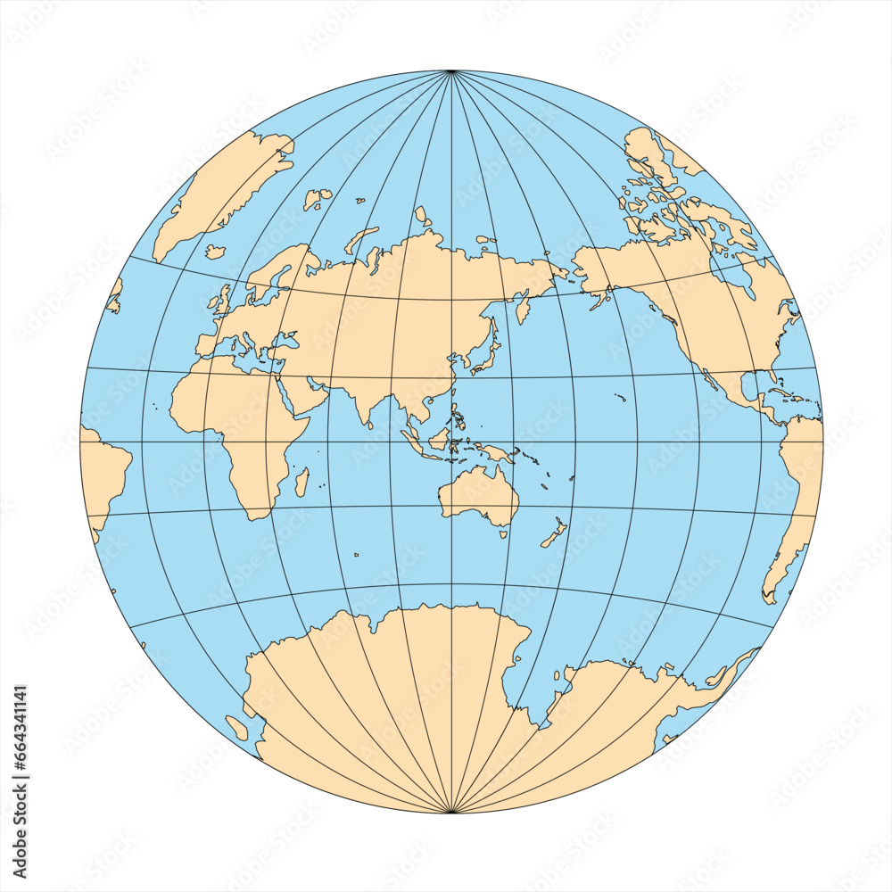 Canvas Prints simplified map of world in the circle focused on asia and australia. latitude and longitude grid. va - Canvas Prints
