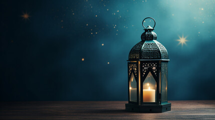 Vintage ramadan lantern with night background