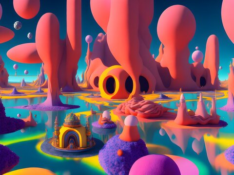 Hyperrealistic landscape on alien planet