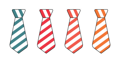 Tie Icons Set With Stripes Pattern - Vector Illustrations Isolated On White Background