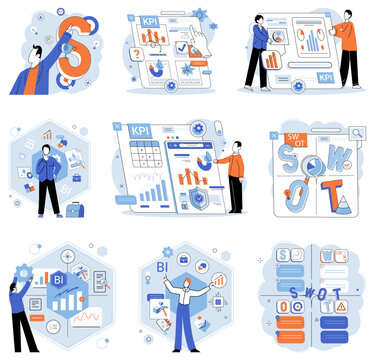 Business strategy. Vector illustration Bundling products or services ccreate value for customers Marketing campaigns require collaboration and effective communication Modern business practices