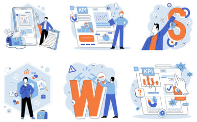 Business strategy. Vector illustration Corporate leadership sets vision and goals for organization Managers facilitate effective communication and coordination The set skills required for job depends