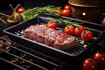 Fototapeta premium red meat steak on a grilling pan