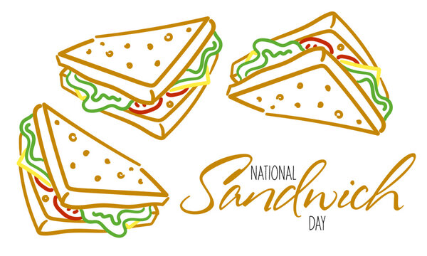 Vector graphics of national sandwich day are good for celebrating with national sandwich Day. Flat linear design. Flyers, postcards, flyers. Flat illustration with text. November 3. Horizontal banner