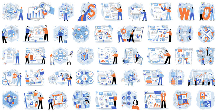 Business strategy. Vector illustration Effective management is crucial for business success Hard work and dedication are essential for achieving goals A strong team is backbone successful company