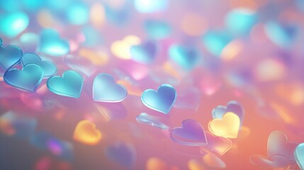 Blurred pastel background with colorful jelly sweet hearts for Saint Valentine's day background on February 14th - obrazy, fototapety, plakaty