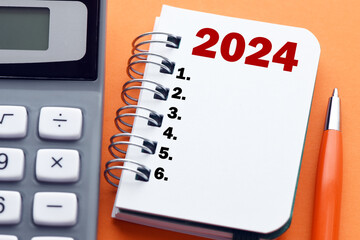 New year resolutions 2024. Goals, resolutions, plan, action, checklist concept. New Year 2024...