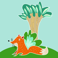 Illustration of Forest Fox. Vector Template.