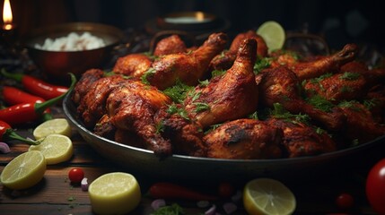 Among the spiciest non-vegetarian foods is tandoori chicken. - obrazy, fototapety, plakaty