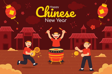 Playing Chinese Traditional Music On Lunar New Year