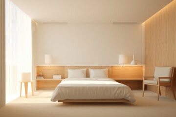 Fototapeta na wymiar eco minimal hotel room interior beige color