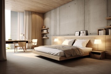 Fototapeta na wymiar simple eco minimal hotel room interior beige color