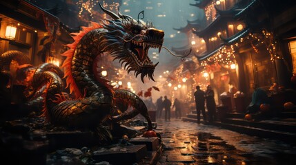 Obraz premium dragon statue at night