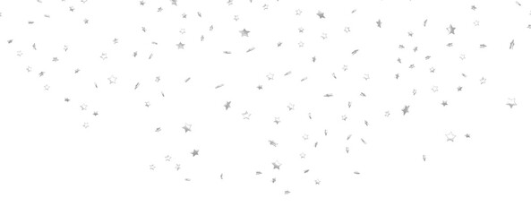 sparkling Christmas confetti falling isolated on white. magic shining flying stars glitter backdrop, sparkle border