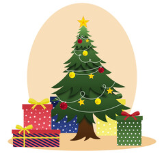 Christmas day illustration vector christmas tree and gift box christmas celebration