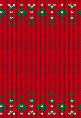 Fototapeta na wymiar Red knitted seamless pattern. Ornament for winter sweater