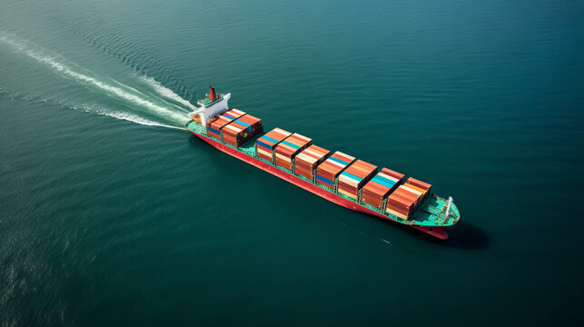 Ultra large container vessel (ULCV) at sea - Aerial image