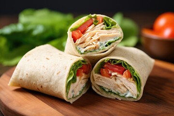 fresh lettuce and chicken tucked in a wholewheat wrap