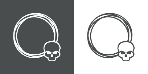 Logo con marco circular con líneas con silueta de calavera humana para su uso en invitaciones y tarjetas de Halloween © teracreonte