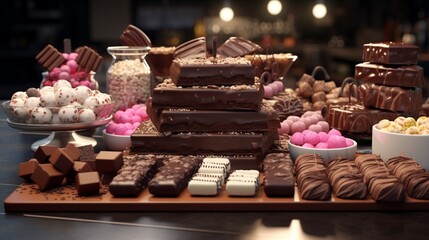 Chocolate dessert bar with a variety of candies.