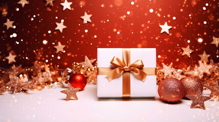 Fototapeta na wymiar クリスマスプレゼントと星、余白・コピースペースのあるクリスマスの背景