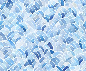 Obraz premium Watercolor blue handdrawn seamless ornamental pattern 