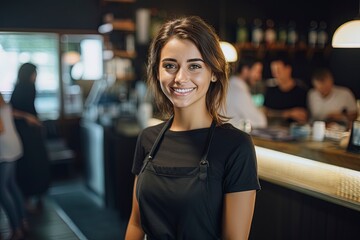 Smiling, young and attractive saleswoman,