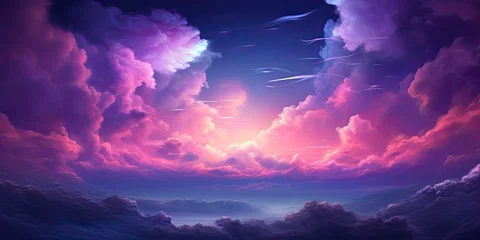 Rolgordijnen Surreal cosmic landscape with colorful night sky. Abstract night sky with dreamy moon and stars. Bright skyline at dusk. Nature masterpiece. Magical universe. Mystical clouds © Bussakon