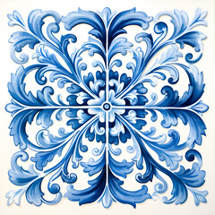 Fototapeta premium Rustic blue tile watercolor seamless pattern. Pattern of azulejos tiles 
