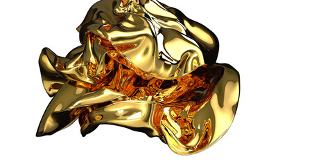 Fototapeta na wymiar Gilded Waves: Abstract 3D Gold Cloth Illustration with Fluid and Dynamic Motions