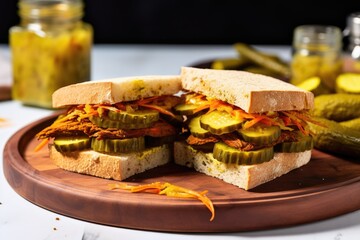 a vegan cubano sandwich with pickles and mustard