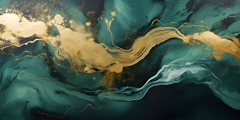 Obraz premium Abstract marble waves painting with crushed gold. Made in fluid art style.