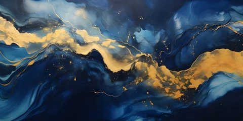Keuken spatwand met foto Abstract marble waves painting with crushed gold. Made in fluid art style. © toomi123