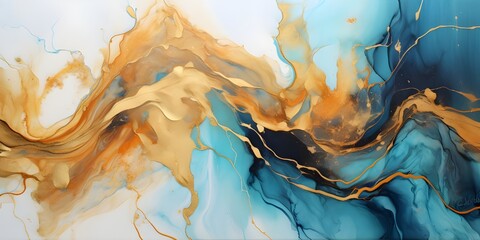 Abstract marble waves painting with crushed gold. Made in fluid art style.