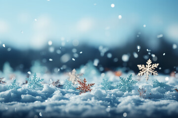 Fototapeta na wymiar Snowflakes background vector illustration, in the style of blurred, dreamlike atmosphere. AI generative