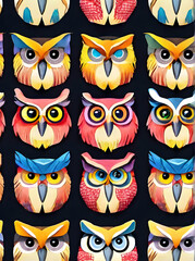 Owls knolling watercolour Kodachrome color palette.