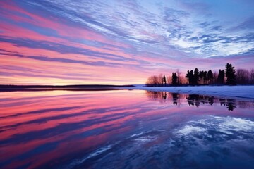 Fototapeta premium bright stripes of twilight sky mirrored in ice