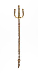 Golden Trident of Neptune isolated on white background