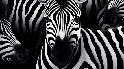 Fototapeta na wymiar a group of zebras standing next to each other in a black and white photo. generative ai